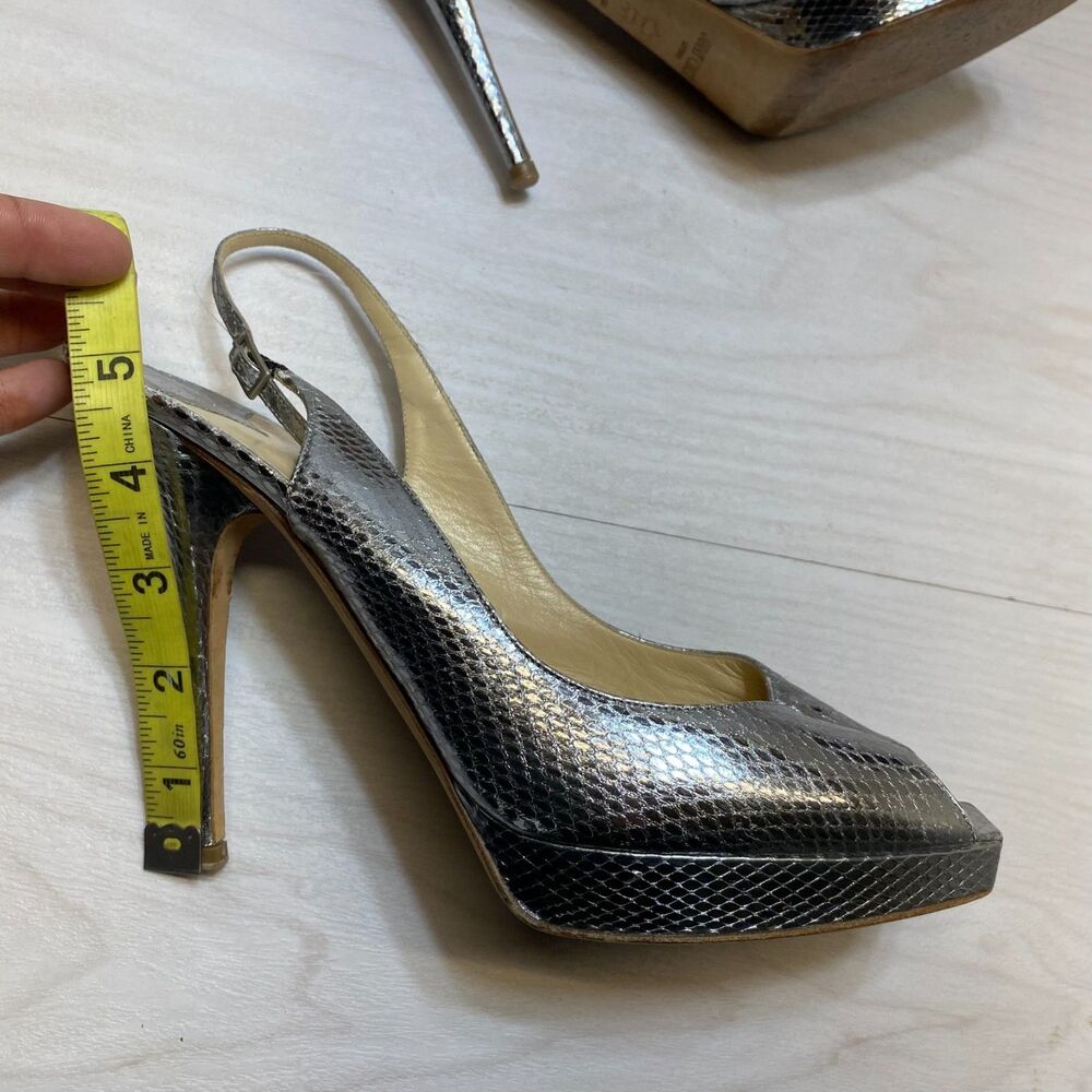 Jimmy Choo Heel Pumps Women's Size 12 Metallic Silver Watersnake Slingback Strap - Picture 11 of 12
